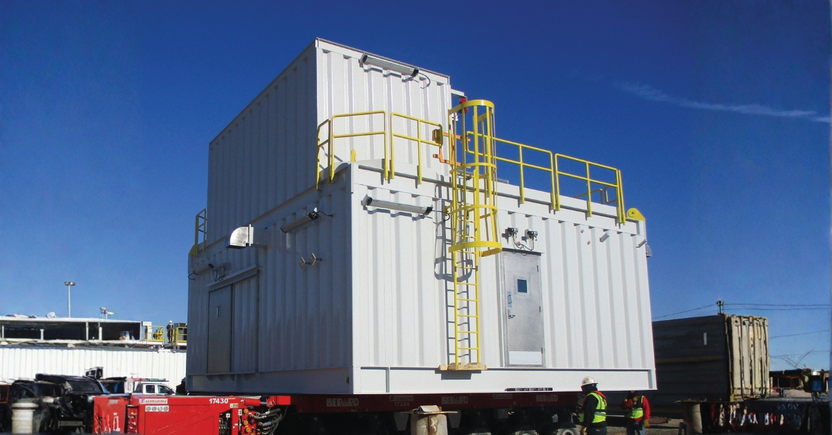 Completed offshore module during final fabrication, prepared for transportation and offshore installation.