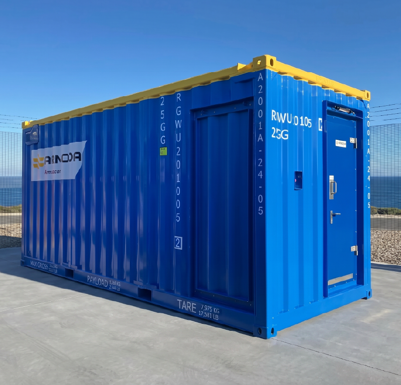 Blue Armoda offshore module with personnel access door.