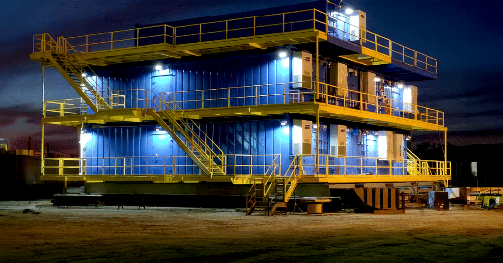 Standardized Armoda offshore modules configured as a multi-level facility.