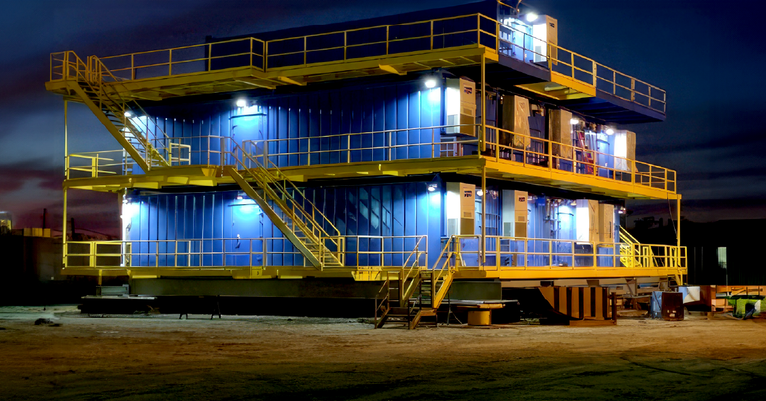Standardized Armoda offshore modules configured as a multi-level facility.